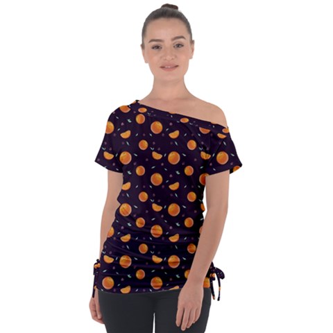 Oranges Off Shoulder Tie-up Tee by SychEva