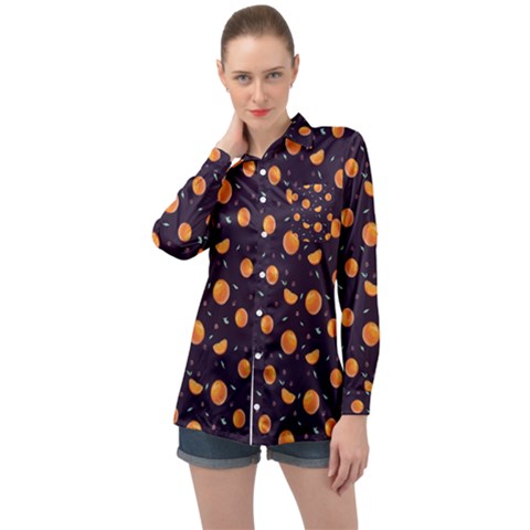 Oranges Long Sleeve Satin Shirt by SychEva