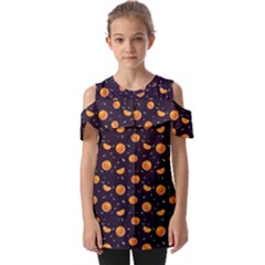 Oranges Fold Over Open Sleeve Top by SychEva