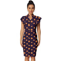 Oranges Vintage Frill Sleeve V-neck Bodycon Dress by SychEva