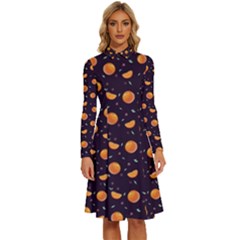 Oranges Long Sleeve Shirt Collar A-line Dress by SychEva