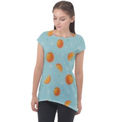 Oranges Pattern Cap Sleeve High Low Top by SychEva