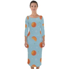 Oranges Pattern Quarter Sleeve Midi Bodycon Dress by SychEva