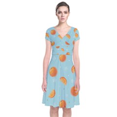 Oranges Pattern Short Sleeve Front Wrap Dress by SychEva