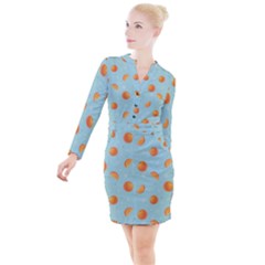 Oranges Pattern Button Long Sleeve Dress by SychEva