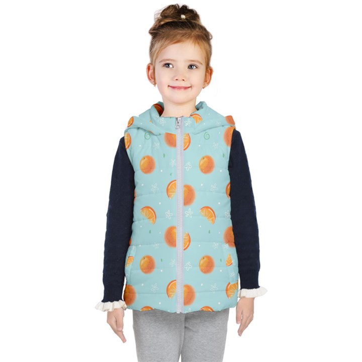 Oranges Pattern Kids  Hooded Puffer Vest