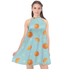 Oranges Pattern Halter Neckline Chiffon Dress  by SychEva