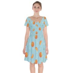 Oranges Pattern Short Sleeve Bardot Dress by SychEva