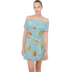 Oranges Pattern Off Shoulder Chiffon Dress by SychEva