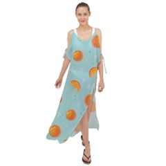 Oranges Pattern Maxi Chiffon Cover Up Dress by SychEva