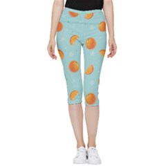 Oranges Pattern Inside Out Lightweight Velour Capri Leggings  by SychEva