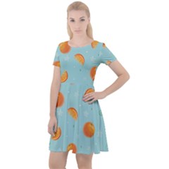 Oranges Pattern Cap Sleeve Velour Dress  by SychEva