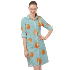 Oranges Pattern Long Sleeve Mini Shirt Dress by SychEva