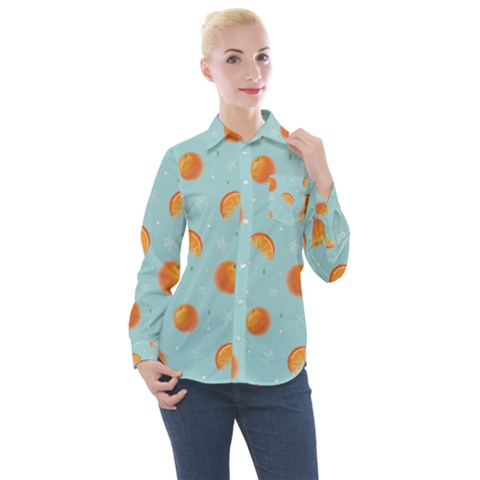 Oranges Pattern Women s Long Sleeve Pocket Shirt by SychEva