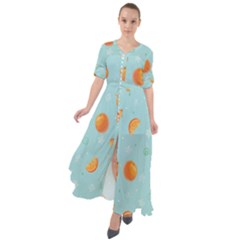 Oranges Pattern Waist Tie Boho Maxi Dress by SychEva