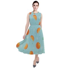 Oranges Pattern Round Neck Boho Dress by SychEva