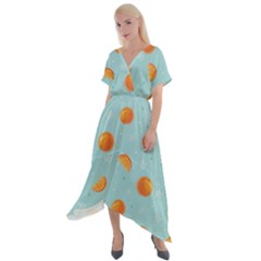 Oranges Pattern Cross Front Sharkbite Hem Maxi Dress by SychEva