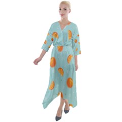 Oranges Pattern Quarter Sleeve Wrap Front Maxi Dress by SychEva