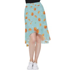 Oranges Pattern Frill Hi Low Chiffon Skirt by SychEva