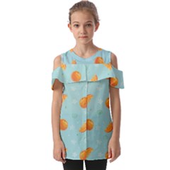 Oranges Pattern Fold Over Open Sleeve Top by SychEva