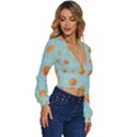 Oranges Pattern Long Sleeve Deep-V Velour Top View3