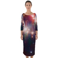 Astrology Astronomical Cluster Galaxy Nebula Quarter Sleeve Midi Bodycon Dress