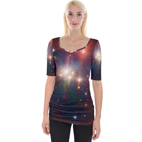 Astrology Astronomical Cluster Galaxy Nebula Wide Neckline Tee by Jancukart