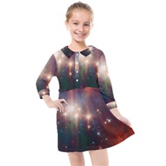 Astrology Astronomical Cluster Galaxy Nebula Kids  Quarter Sleeve Shirt Dress by Jancukart