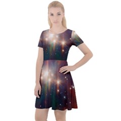 Astrology Astronomical Cluster Galaxy Nebula Cap Sleeve Velour Dress 