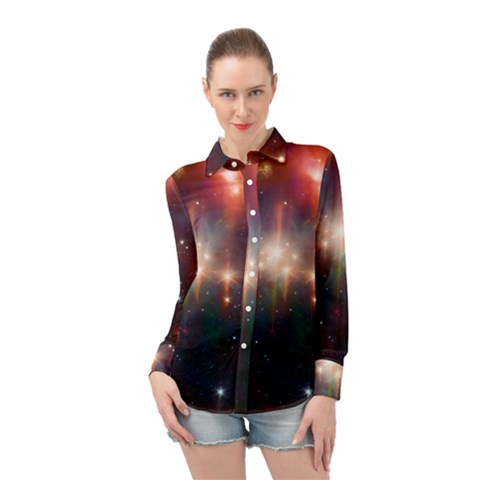 Astrology Astronomical Cluster Galaxy Nebula Long Sleeve Chiffon Shirt by Jancukart