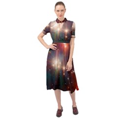 Astrology Astronomical Cluster Galaxy Nebula Keyhole Neckline Chiffon Dress by Jancukart