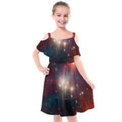 Astrology Astronomical Cluster Galaxy Nebula Kids  Cut Out Shoulders Chiffon Dress by Jancukart