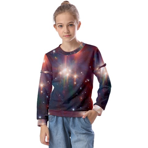 Astrology Astronomical Cluster Galaxy Nebula Kids  Long Sleeve Tee With Frill  by Jancukart