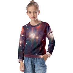 Astrology Astronomical Cluster Galaxy Nebula Kids  Long Sleeve Tee With Frill 