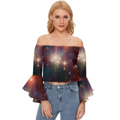 Astrology Astronomical Cluster Galaxy Nebula Off Shoulder Flutter Bell Sleeve Top