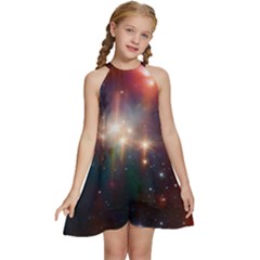 Astrology Astronomical Cluster Galaxy Nebula Kids  Halter Collar Waist Tie Chiffon Dress by Jancukart