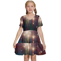 Astrology Astronomical Cluster Galaxy Nebula Kids  Short Sleeve Tiered Mini Dress by Jancukart