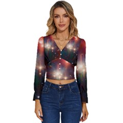 Astrology Astronomical Cluster Galaxy Nebula Long Sleeve V-neck Top by Jancukart