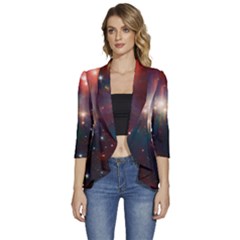 Astrology Astronomical Cluster Galaxy Nebula Women s 3/4 Sleeve Ruffle Edge Open Front Jacket by Jancukart