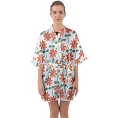 Bloom Blossom Botanical Half Sleeve Satin Kimono 