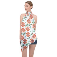 Bloom Blossom Botanical Halter Asymmetric Satin Top