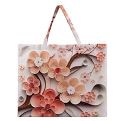 Sakura Flowers Flower Pink Blossom Spring Zipper Large Tote Bag by Jancukart