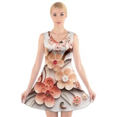 Sakura Flowers Flower Pink Blossom Spring V-neck Sleeveless Dress