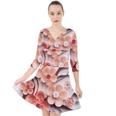 Sakura Flowers Flower Pink Blossom Spring Quarter Sleeve Front Wrap Dress