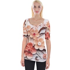 Sakura Flowers Flower Pink Blossom Spring Wide Neckline Tee