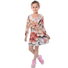 Sakura Flowers Flower Pink Blossom Spring Kids  Long Sleeve Velvet Dress