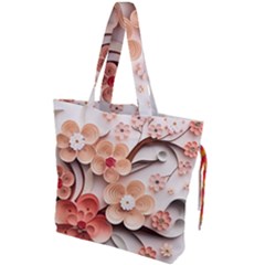 Sakura Flowers Flower Pink Blossom Spring Drawstring Tote Bag