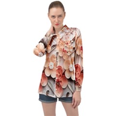 Sakura Flowers Flower Pink Blossom Spring Long Sleeve Satin Shirt