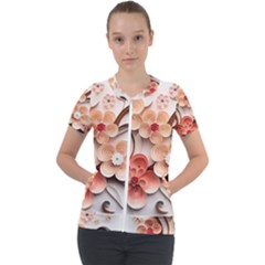 Sakura Flowers Flower Pink Blossom Spring Short Sleeve Zip Up Jacket