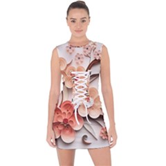 Sakura Flowers Flower Pink Blossom Spring Lace Up Front Bodycon Dress